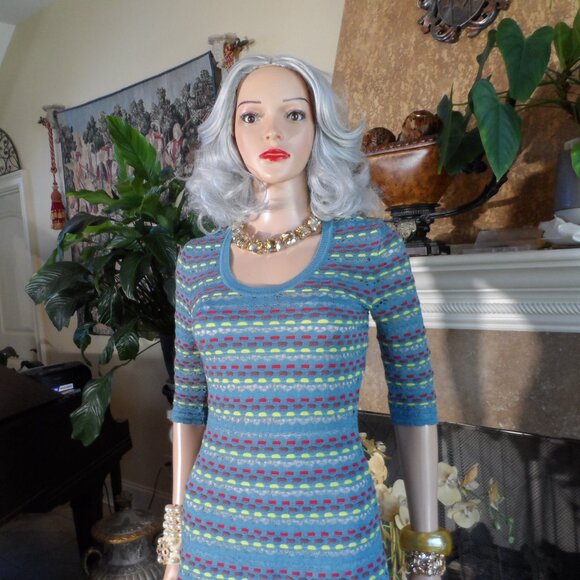 M Missoni Light Blue Multi Color Fit & Flair Knit Dress Size XS - Picture 7 of 16
